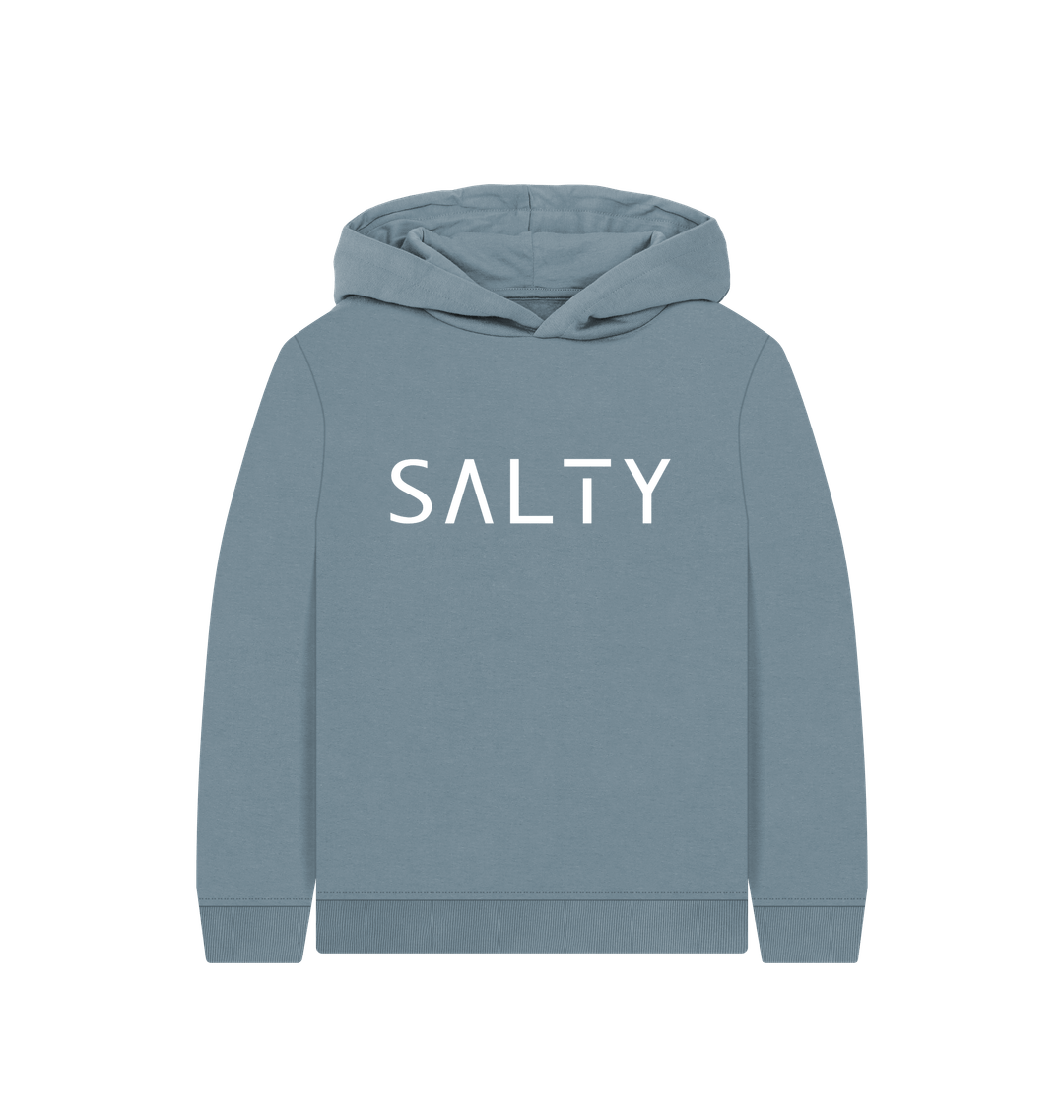 Stone Blue Printed Kids Hoodie Front