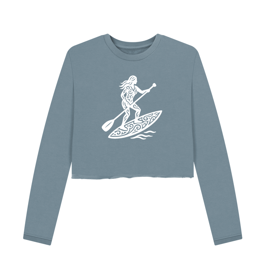 Stone Blue Printed Boxy Jumpers Front