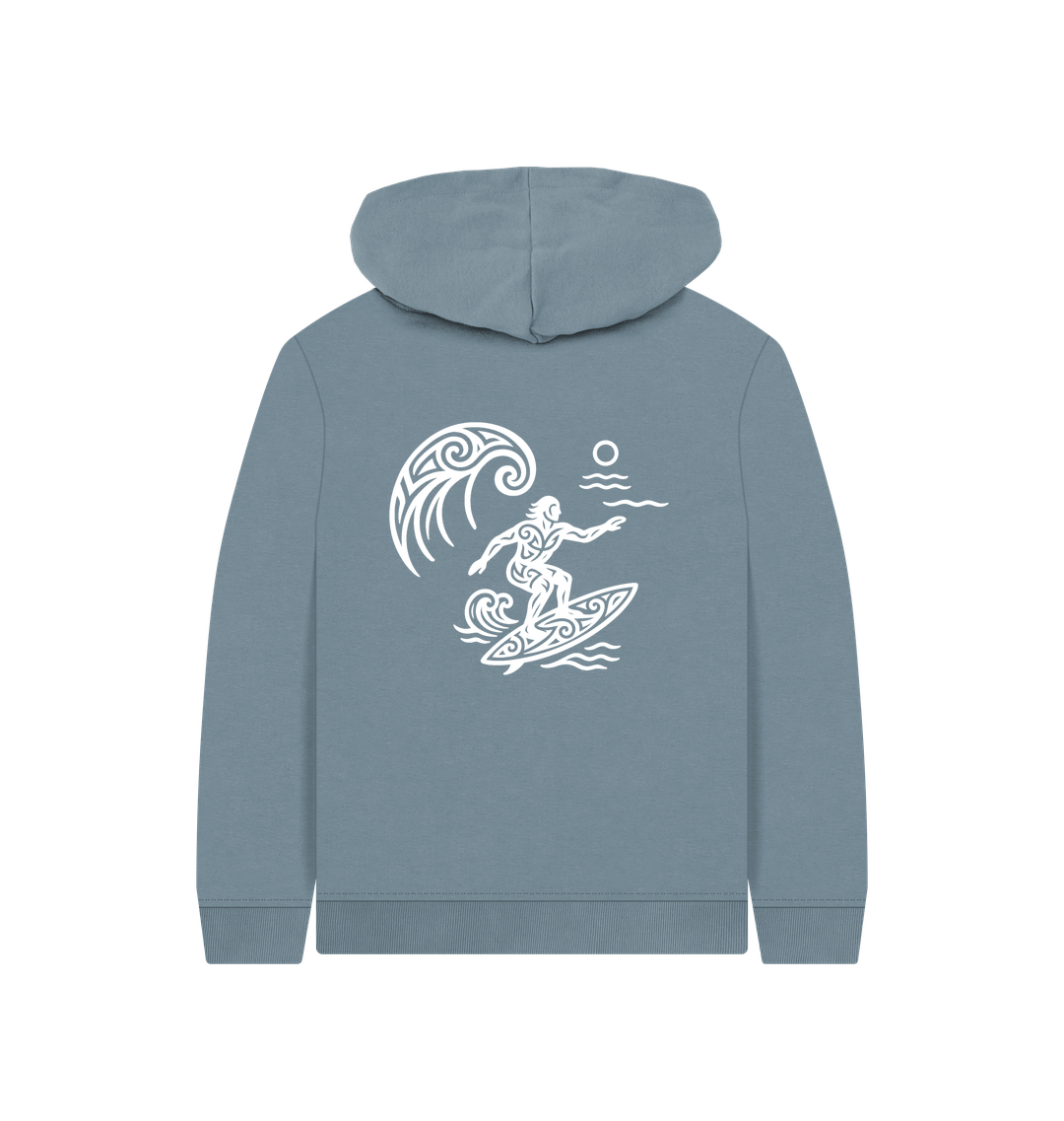 Stone Blue Printed Kids Hoodie Back