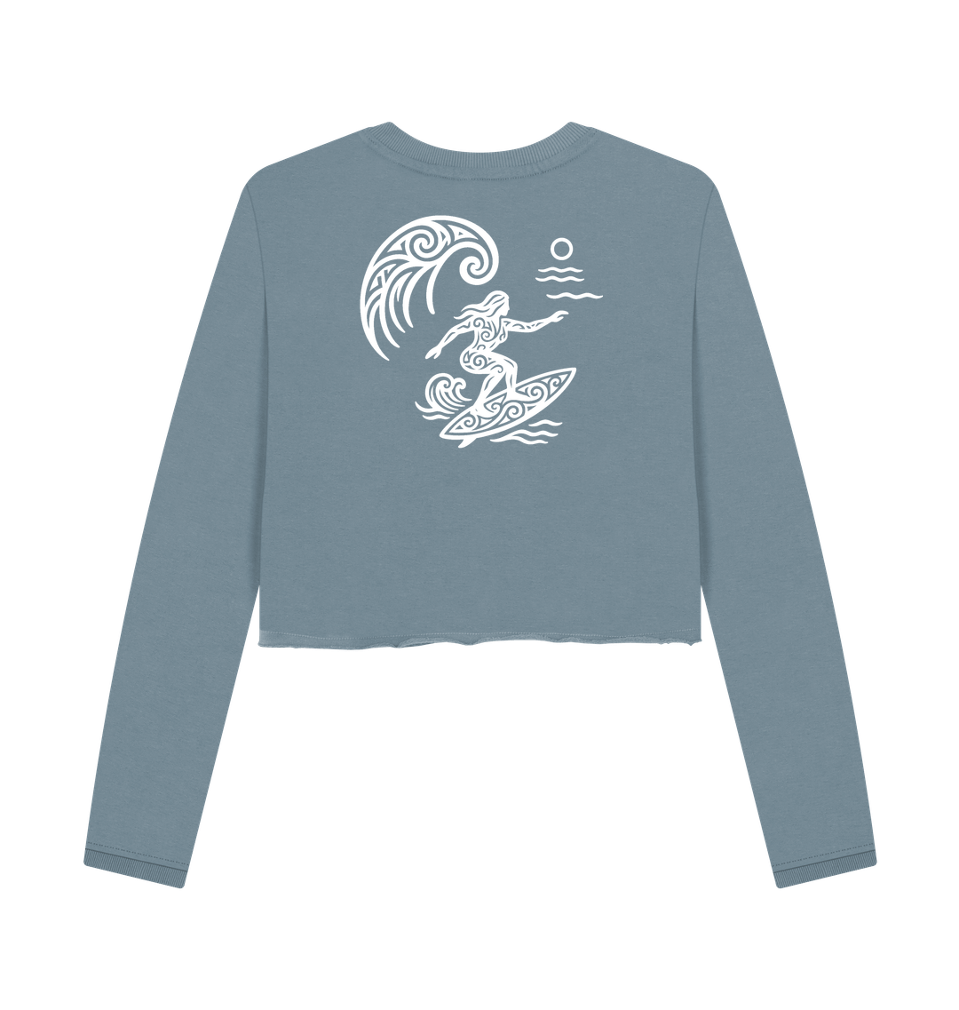 Stone Blue Printed Boxy Jumpers Back