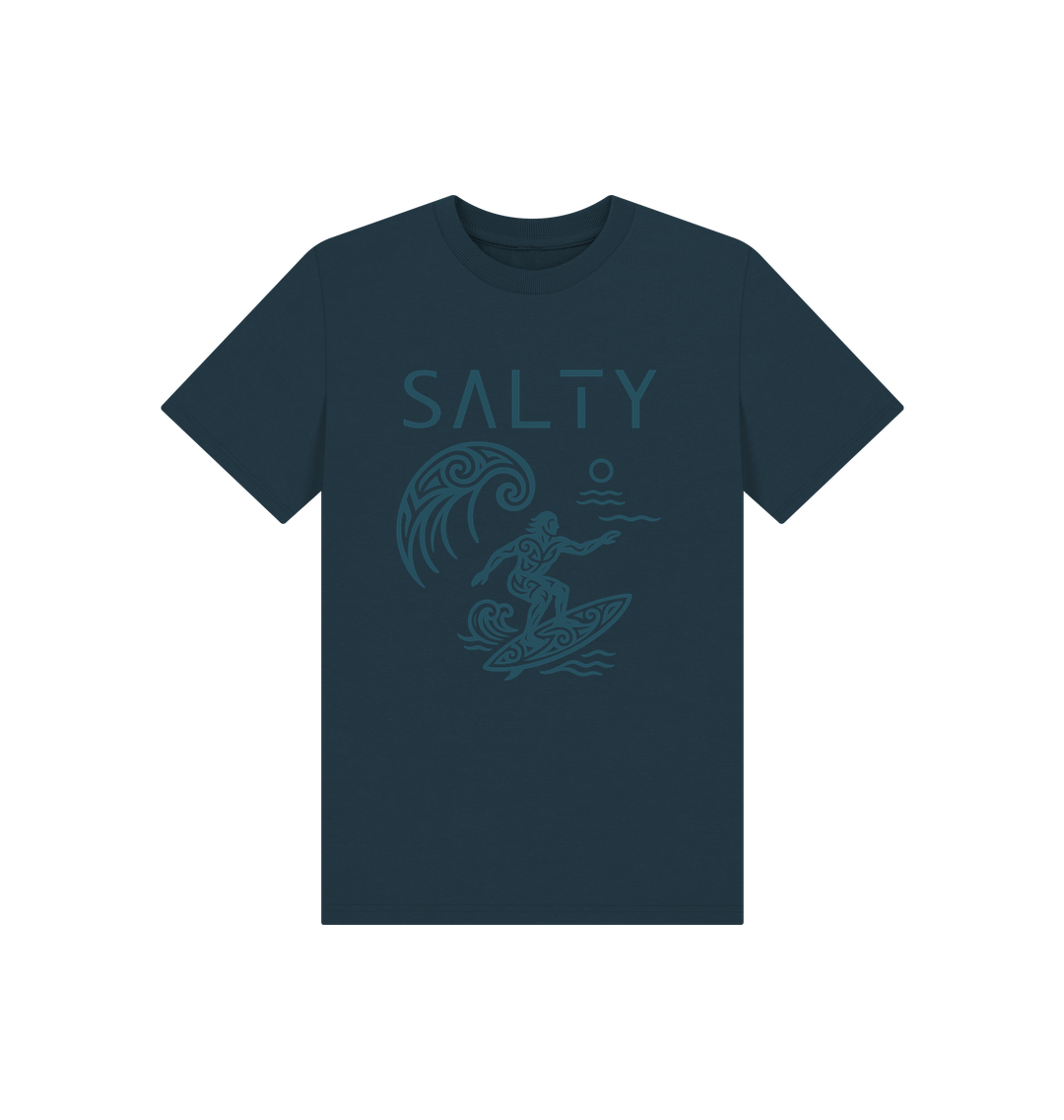 Denim Blue Printed Kids T-Shirt Front
