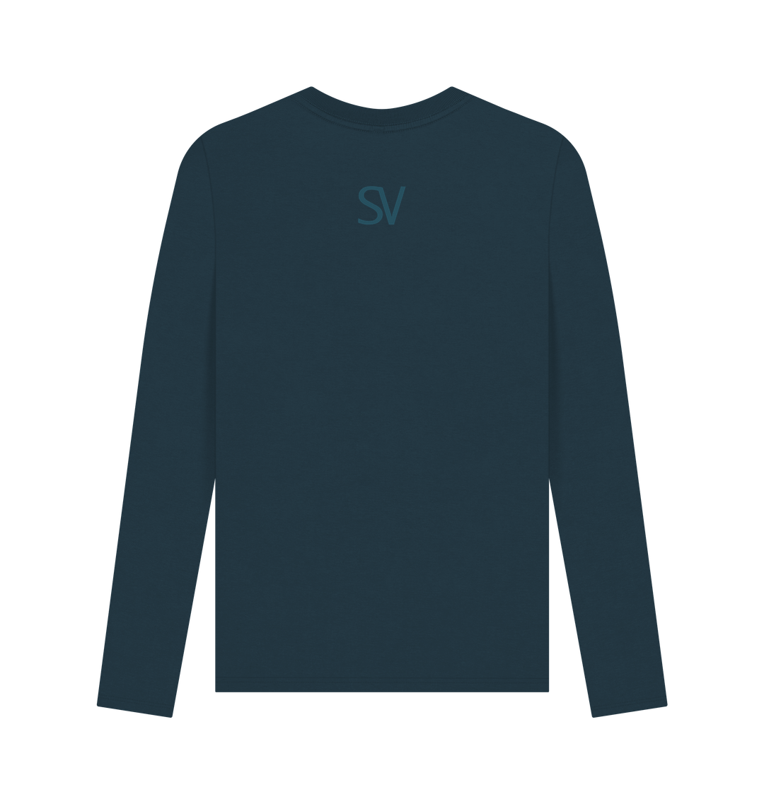 Denim Blue Printed Long Sleeve T Shirt Back