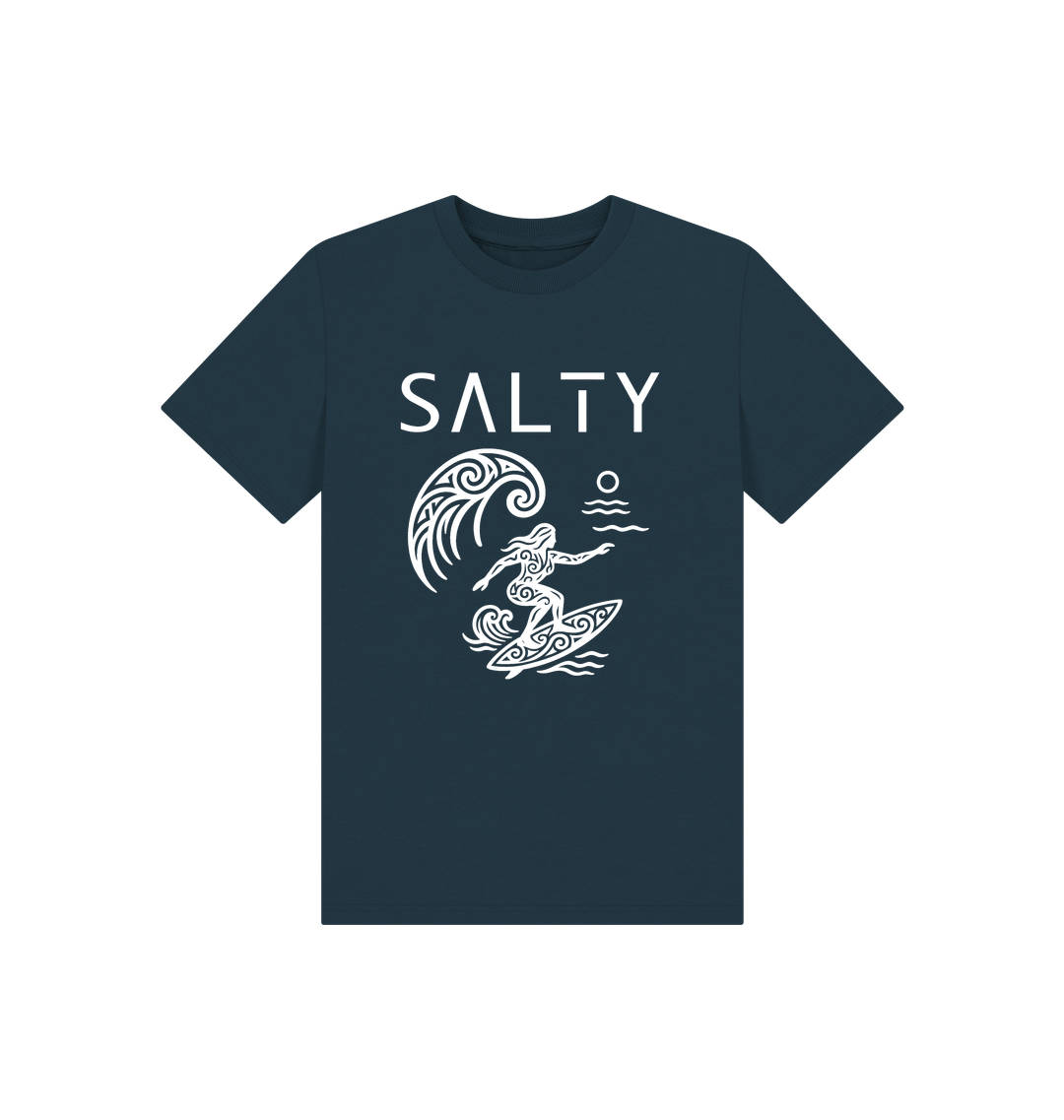Denim Blue Printed Kids T-Shirt Front