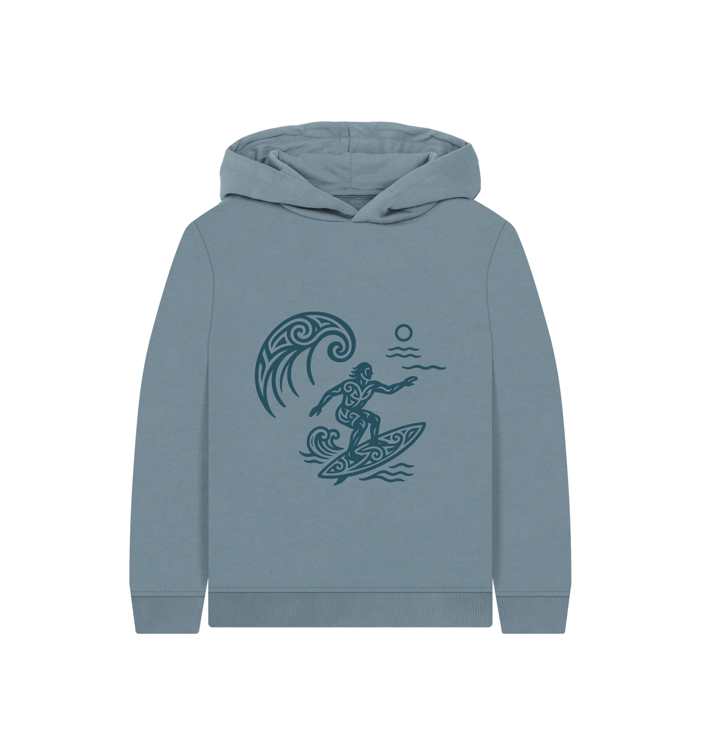 Stone Blue Printed Kids Hoodie Front