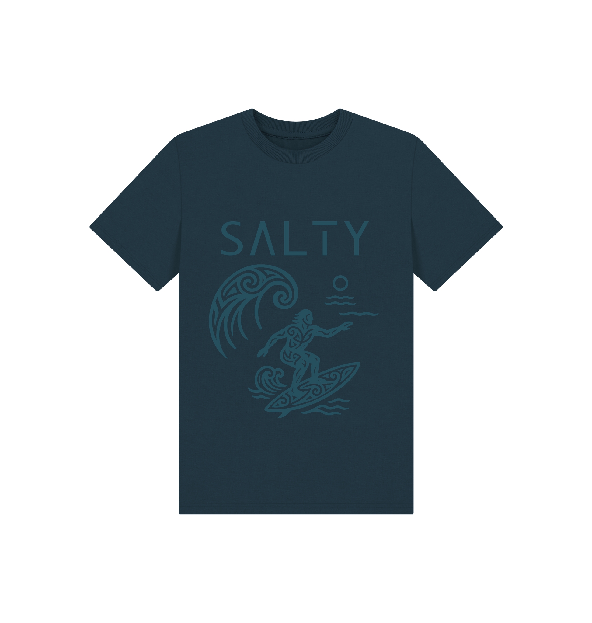 Denim Blue Printed Kids T-Shirt Front